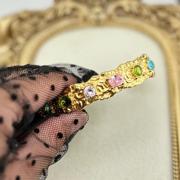 Colorful Gemstone Cuff Bracelet – 18K Gold Plated on Stainless Steel - Picture 9 of 10